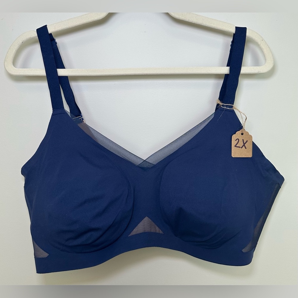 Honeylove 2X Sculpting Wireless Bra Navy Blue Mesh Supportive Shapewear Bra Plus